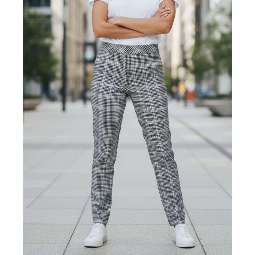 Jules & Leopold Plaid Dress Pant Black White Blue Check Pull-on Stretch Womens M